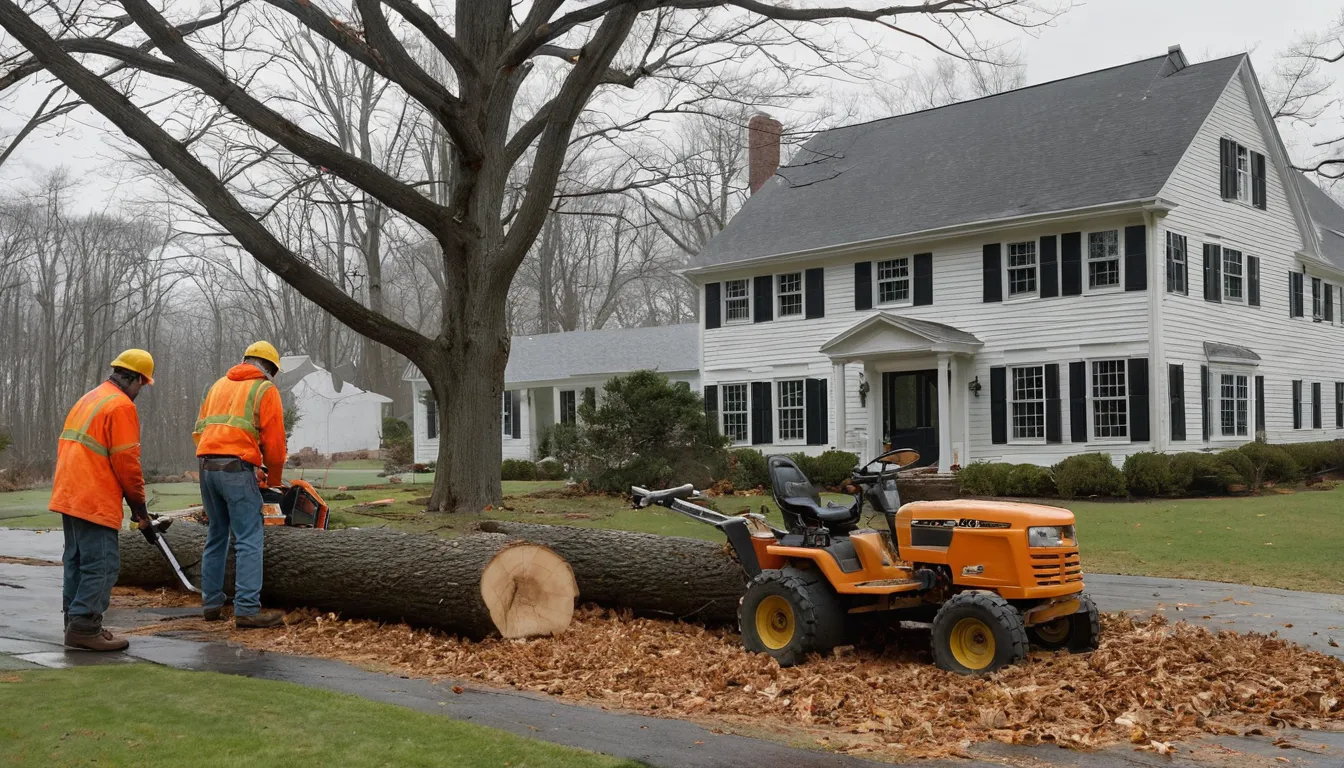 A local tree removal provider cutting up a fallen tree in a residential yard in the Buena area